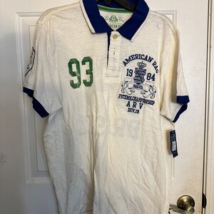 American Rag Men's Cream Polo with Blue and Green Details